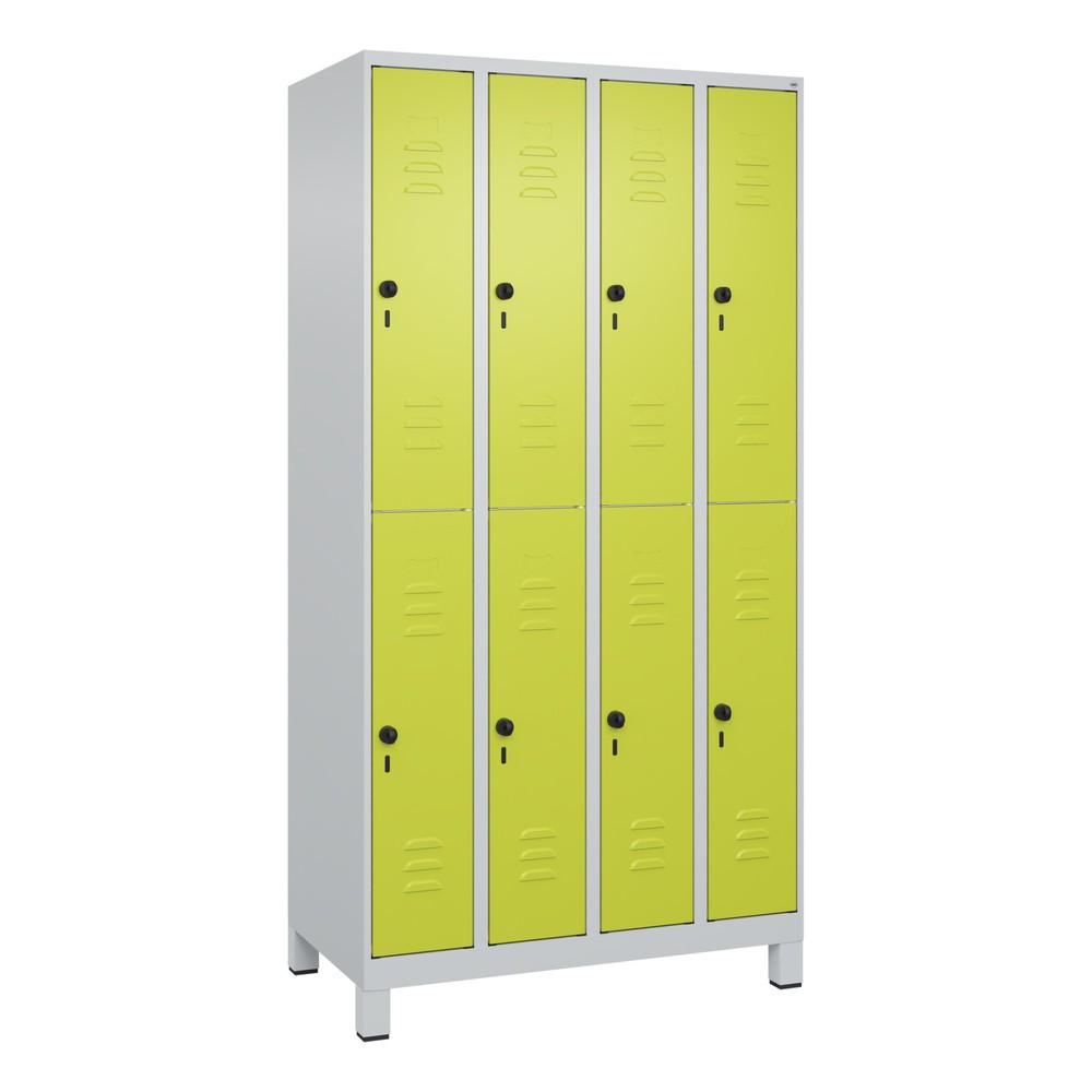 Produktabbildung: C+P Doppelstock-Spind Classic PLUS, Füsse, 4 Abteile, HxBxT 1.950 x 1.000 x 500 mm, lichtgrau, clowngrün, 8 Fächer, für Vorhängeschloss