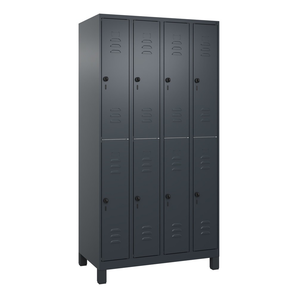 Produktabbildung: C+P Doppelstock-Spind Classic PLUS, Füsse, 4 Abteile, HxBxT 1.950 x 1.000 x 500 mm, anthrazitgrau, anthrazitgrau, 8 Fächer, für Vorhängeschloss