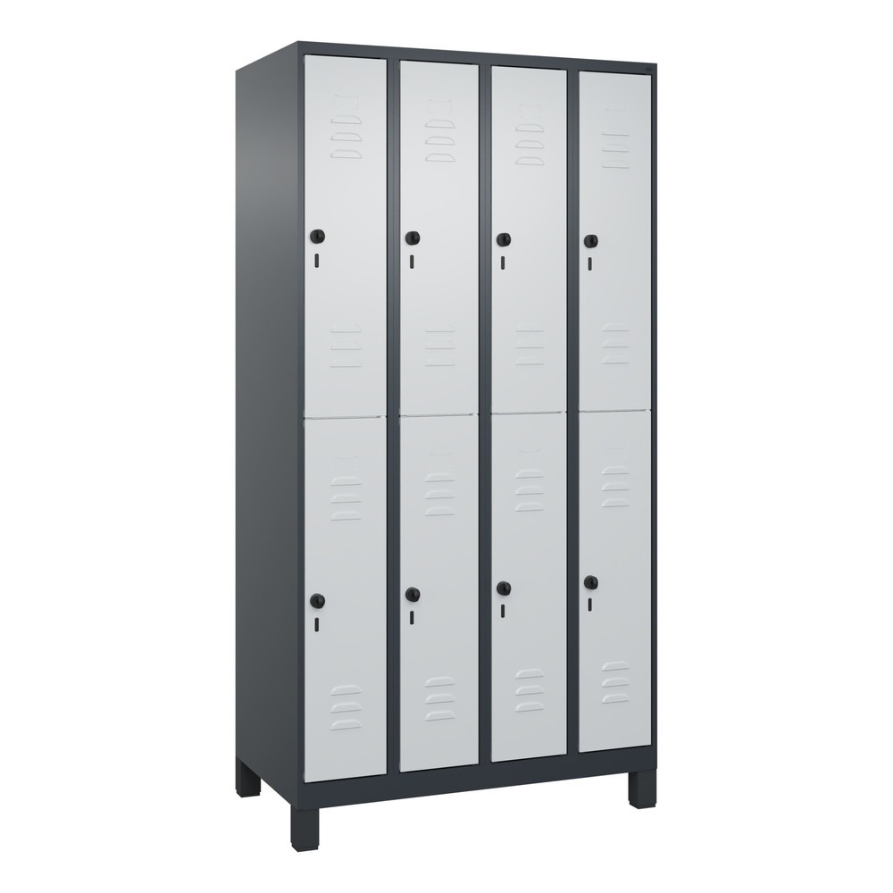 Produktabbildung: C+P Doppelstock-Spind Classic PLUS, Füsse, 4 Abteile, HxBxT 1.950 x 1.000 x 500 mm, anthrazitgrau, lichtgrau, 8 Fächer, für Vorhängeschloss