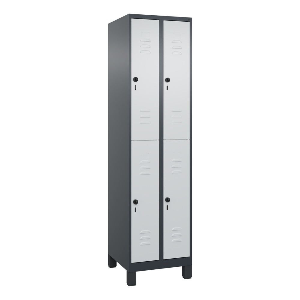 Produktabbildung: C+P Doppelstock-Spind Classic PLUS, Füsse, 2 Abteile, HxBxT 1.950 x 500 x 500 mm, anthrazitgrau, lichtgrau, 4 Fächer, für Vorhängeschloss