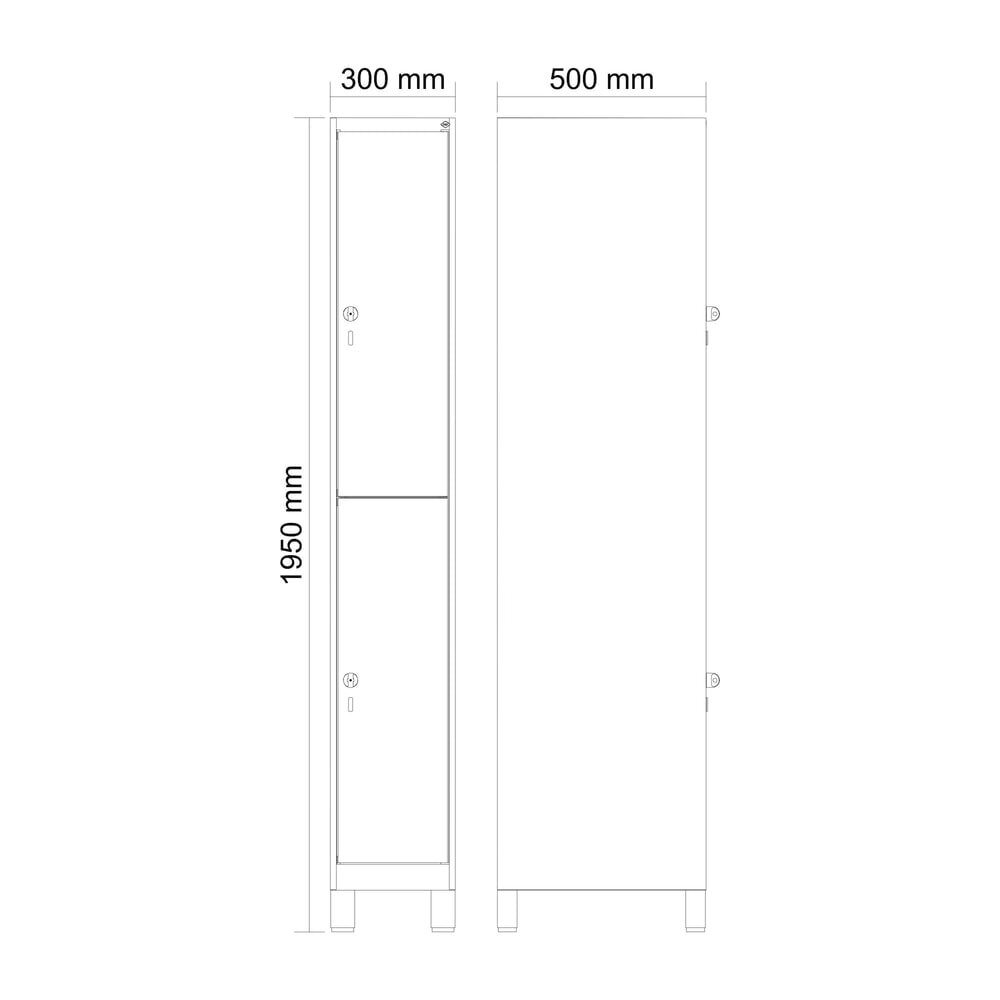 Produktabbildung Nr. 9: C+P Doppelstock-Spind Classic PLUS, Füsse, 1 Abteil, HxBxT 1.950 x 300 x 500 mm, lichtgrau, enzianblau, 2 Fächer, für Vorhängeschloss