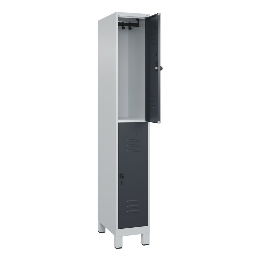 Produktabbildung: C+P Doppelstock-Spind Classic PLUS, Füsse, 1 Abteil, HxBxT 1.950 x 300 x 500 mm, lichtgrau, anthrazitgrau, 2 Fächer, für Vorhängeschloss