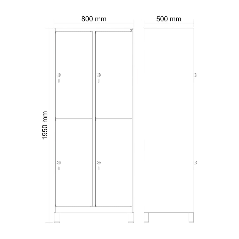 N° de l'image du produit 8 : C+P Doppelstock-Spind Classic PLUS, Füße, 2 Abteile, HxBxT 1.950 x 800 x 500 mm, lichtgrau, lichtblau, 4 Fächer, für Vorhängeschloss