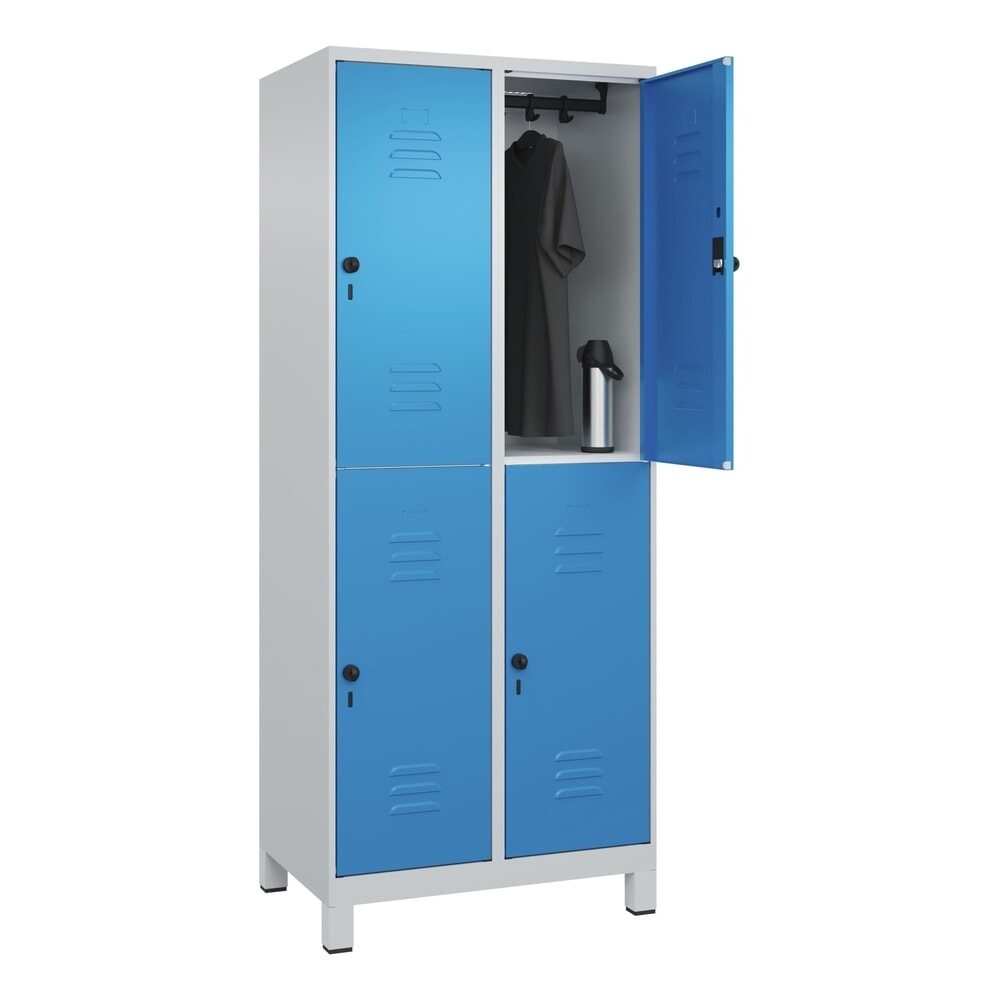 N° de l'image du produit 10 : C+P Doppelstock-Spind Classic PLUS, Füße, 2 Abteile, HxBxT 1.950 x 800 x 500 mm, lichtgrau, lichtblau, 4 Fächer, für Vorhängeschloss