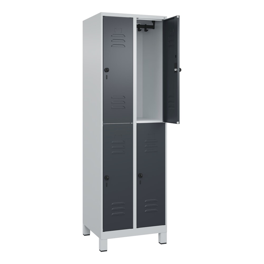 Produktabbildung Nr. 1: C+P Doppelstock-Spind Classic PLUS, Füsse, 2 Abteile, HxBxT 1.950 x 600 x 500 mm, lichtgrau, anthrazitgrau, 4 Fächer, für Vorhängeschloss
