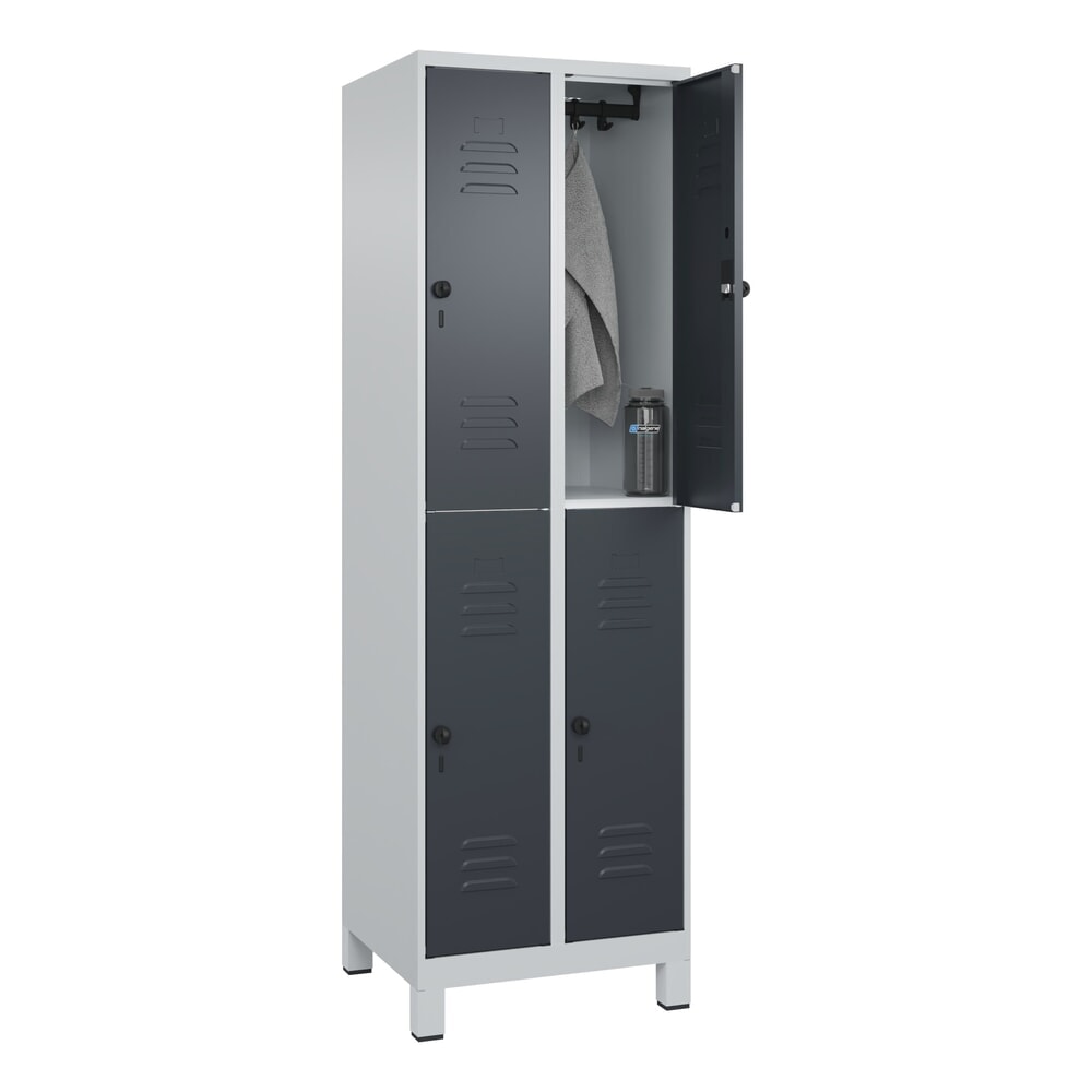 Produktabbildung Nr. 10: C+P Doppelstock-Spind Classic PLUS, Füsse, 2 Abteile, HxBxT 1.950 x 600 x 500 mm, lichtgrau, anthrazitgrau, 4 Fächer, für Vorhängeschloss