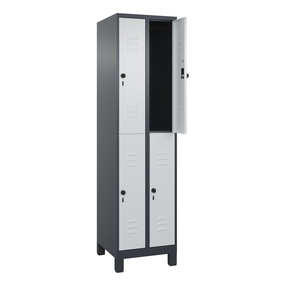 C+P Doppelstock-Spind Classic PLUS, Füße, 2 Abteile, HxBxT 1.950 x 500 x 500 mm, anthrazitgrau, lichtgrau, 4 Fächer, für Vorhängeschloss Illustration du produit: C+P Doppelstock-Spind Classic PLUS, Füße, 2 Abteile, HxBxT 1.950 x 500 x 500 mm, anthrazitgrau, lichtgrau, 4 Fächer, für Vorhängeschloss