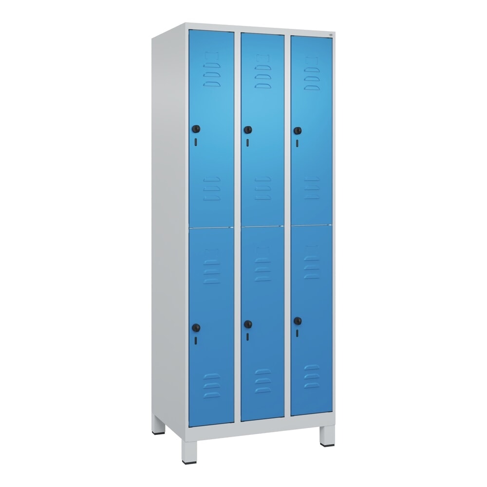 N° de l'image du produit 9 : C+P Doppelstock-Spind Classic PLUS, Füße, 3 Abteile, HxBxT 1.950 x 750 x 500 mm, lichtgrau, lichtblau, 6 Fächer, für Vorhängeschloss