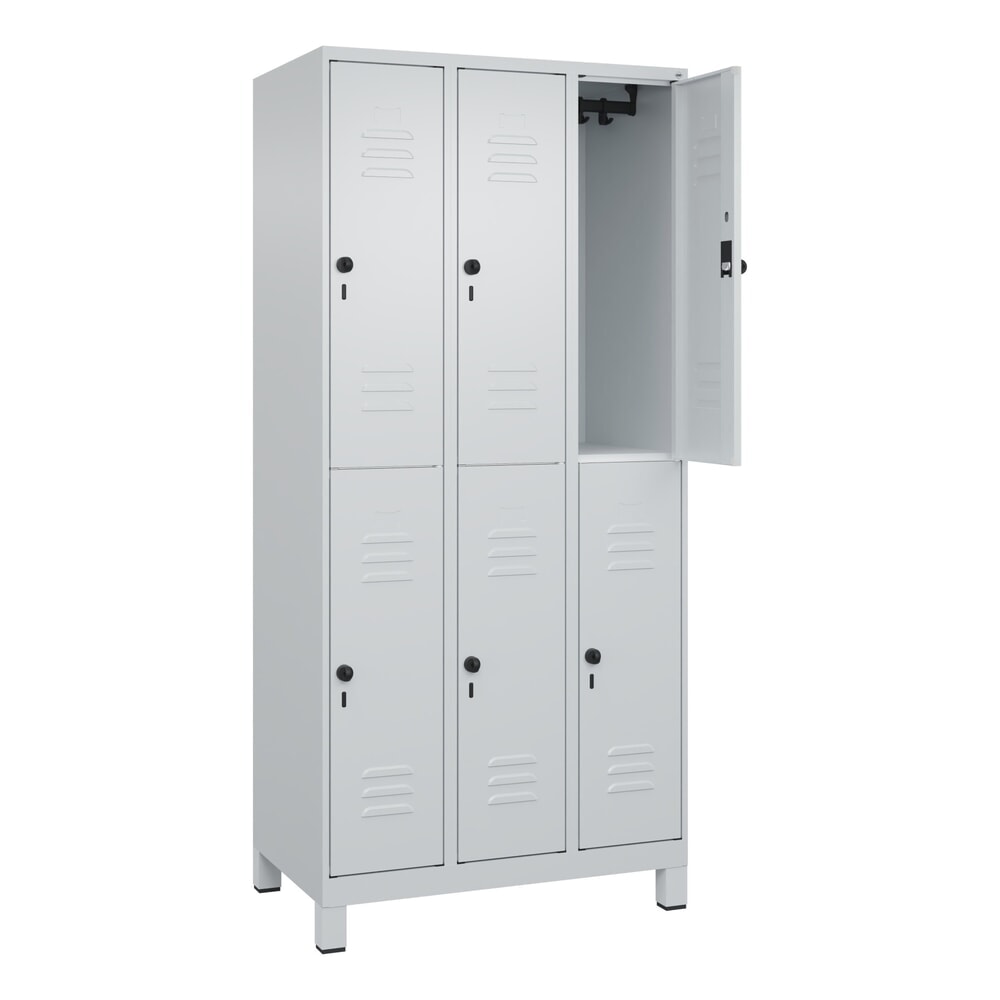 Produktabbildung Nr. 1: C+P Doppelstock-Spind Classic PLUS, Füsse, 3 Abteile, HxBxT 1.950 x 900 x 500 mm, lichtgrau, lichtgrau, 6 Fächer, für Vorhängeschloss