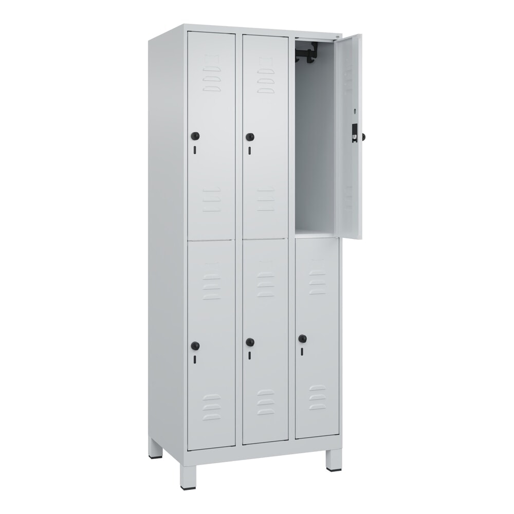 Produktabbildung: C+P Doppelstock-Spind Classic PLUS, Füsse, 3 Abteile, HxBxT 1.950 x 750 x 500 mm, lichtgrau, lichtgrau, 6 Fächer, für Vorhängeschloss