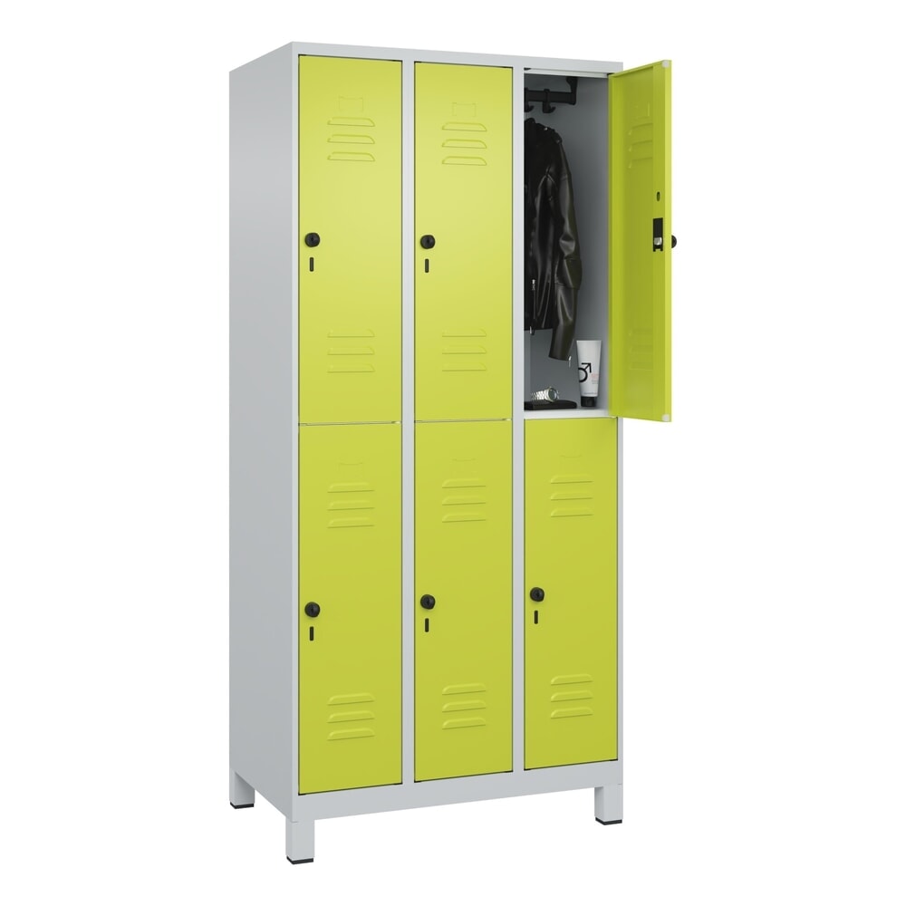 Produktabbildung Nr. 10: C+P Doppelstock-Spind Classic PLUS, Füsse, 3 Abteile, HxBxT 1.950 x 900 x 500 mm, lichtgrau, clowngrün, 6 Fächer, für Vorhängeschloss