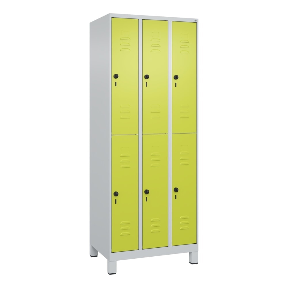 N° de l'image du produit 9 : C+P Doppelstock-Spind Classic PLUS, Füße, 3 Abteile, HxBxT 1.950 x 750 x 500 mm, lichtgrau, clowngrün, 6 Fächer, für Vorhängeschloss