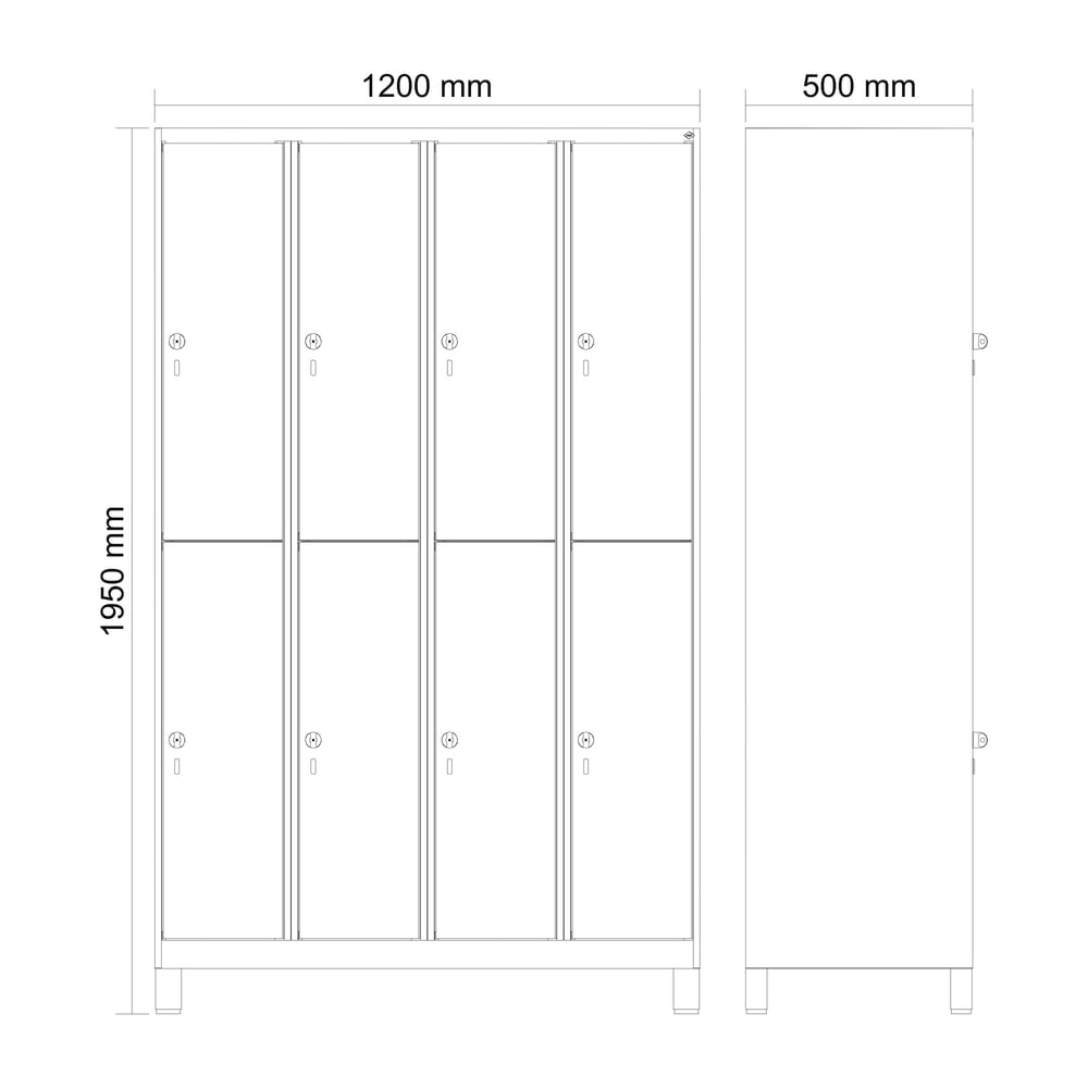Produktabbildung Nr. 8: C+P Doppelstock-Spind Classic PLUS, Füsse, 4 Abteile, HxBxT 1.950 x 1.200 x 500 mm, anthrazitgrau, lichtgrau, 8 Fächer, für Vorhängeschloss