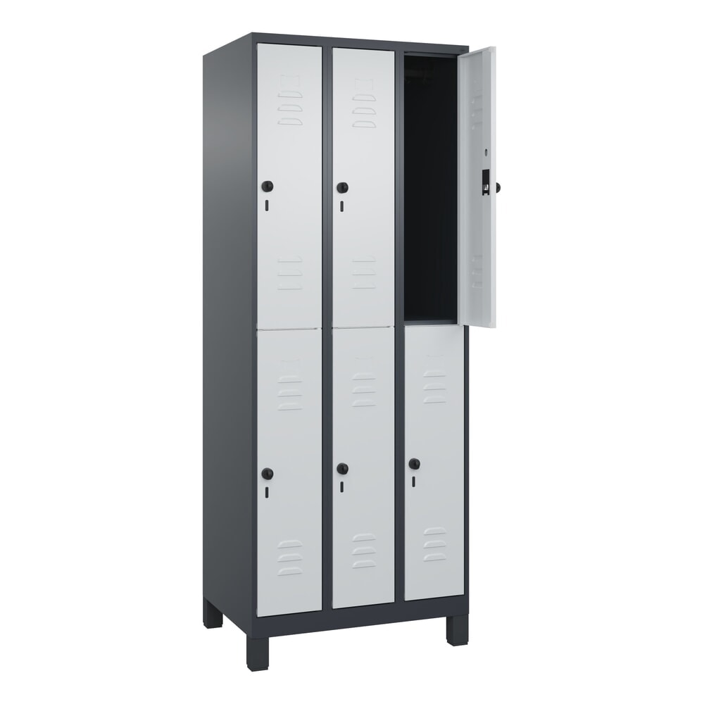 Produktabbildung: C+P Doppelstock-Spind Classic PLUS, Füsse, 3 Abteile, HxBxT 1.950 x 750 x 500 mm, anthrazitgrau, lichtgrau, 6 Fächer, für Vorhängeschloss