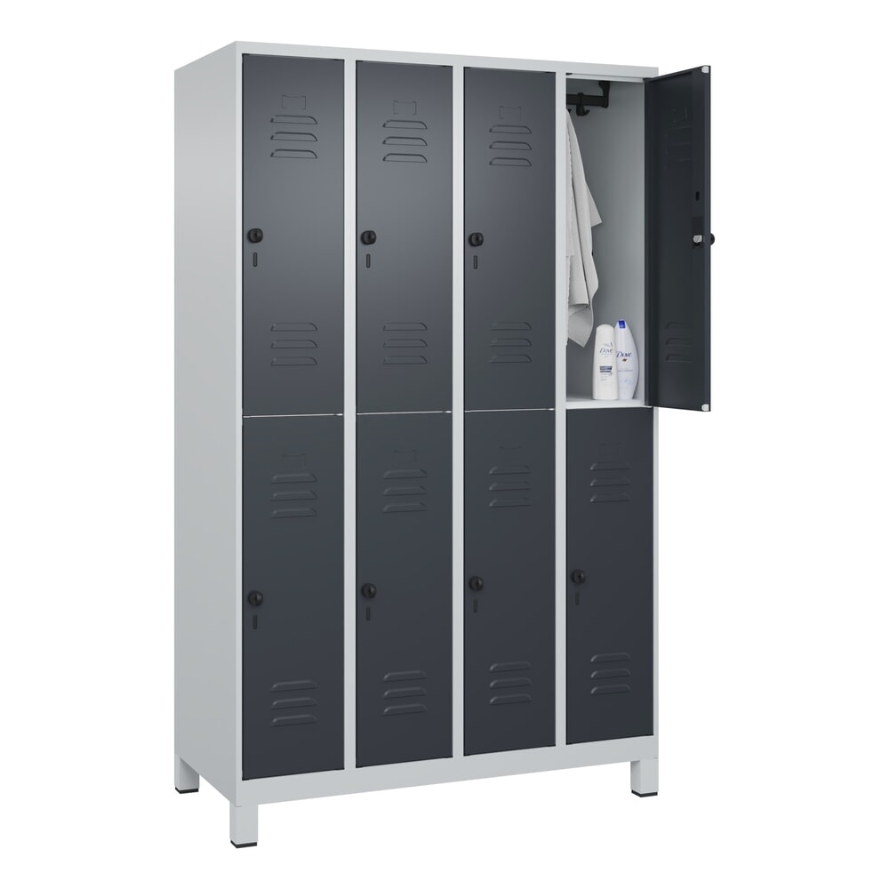 Produktabbildung Nr. 10: C+P Doppelstock-Spind Classic PLUS, Füsse, 4 Abteile, HxBxT 1.950 x 1.200 x 500 mm, lichtgrau, anthrazitgrau, 8 Fächer, für Vorhängeschloss