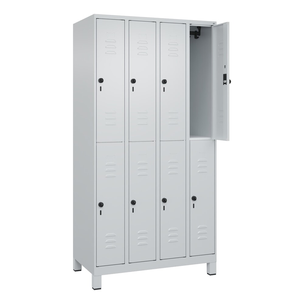 Produktabbildung Nr. 1: C+P Doppelstock-Spind Classic PLUS, Füsse, 4 Abteile, HxBxT 1.950 x 1.000 x 500 mm, lichtgrau, lichtgrau, 8 Fächer, für Vorhängeschloss