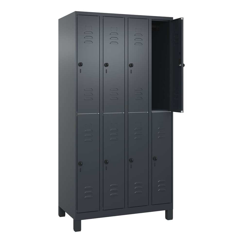 C+P Doppelstock-Spind Classic PLUS, Füsse, 4 Abteile, HxBxT 1.950 x 1.000 x 500 mm, anthrazitgrau, anthrazitgrau, 8 Fächer, für Vorhängeschloss Produktabbildung: C+P Doppelstock-Spind Classic PLUS, Füsse, 4 Abteile, HxBxT 1.950 x 1.000 x 500 mm, anthrazitgrau, anthrazitgrau, 8 Fächer, für Vorhängeschloss