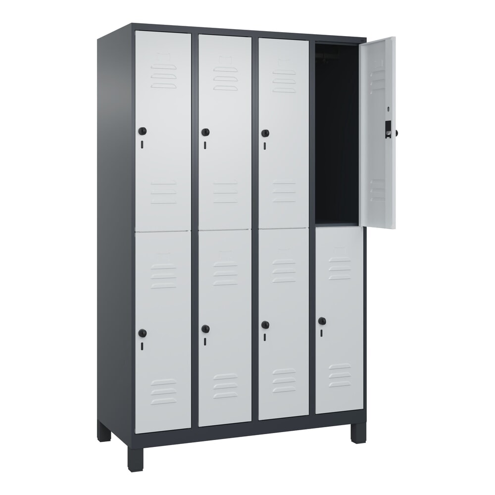 Produktabbildung Nr. 1: C+P Doppelstock-Spind Classic PLUS, Füsse, 4 Abteile, HxBxT 1.950 x 1.200 x 500 mm, anthrazitgrau, lichtgrau, 8 Fächer, für Vorhängeschloss
