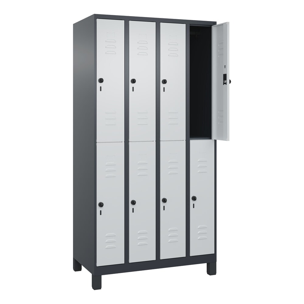 C+P Doppelstock-Spind Classic PLUS, Füsse, 4 Abteile, HxBxT 1.950 x 1.000 x 500 mm, anthrazitgrau, lichtgrau, 8 Fächer, für Vorhängeschloss Produktabbildung: C+P Doppelstock-Spind Classic PLUS, Füsse, 4 Abteile, HxBxT 1.950 x 1.000 x 500 mm, anthrazitgrau, lichtgrau, 8 Fächer, für Vorhängeschloss