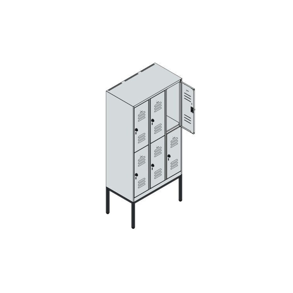 Produktabbildung Nr. 8: C+P Doppelstock-Spind Classic PLUS, Gestell, 3 Abteile, HxBxT 1.950 x 900 x 500 mm, lichtgrau, rubinrot, für Vorhängeschloss, 6 Fächer
