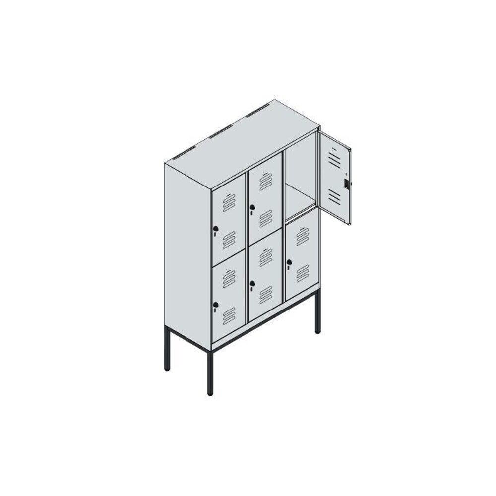 N° de l'image du produit 8 : C+P Doppelstock-Spind Classic PLUS, Gestell, 3 Abteile, HxBxT 1.950 x 1.200 x 500 mm, lichtgrau, enzianblau, für Vorhängeschloss, 6 Fächer