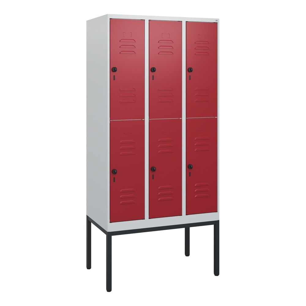 Produktabbildung Nr. 9: C+P Doppelstock-Spind Classic PLUS, Gestell, 3 Abteile, HxBxT 1.950 x 900 x 500 mm, lichtgrau, rubinrot, für Vorhängeschloss, 6 Fächer