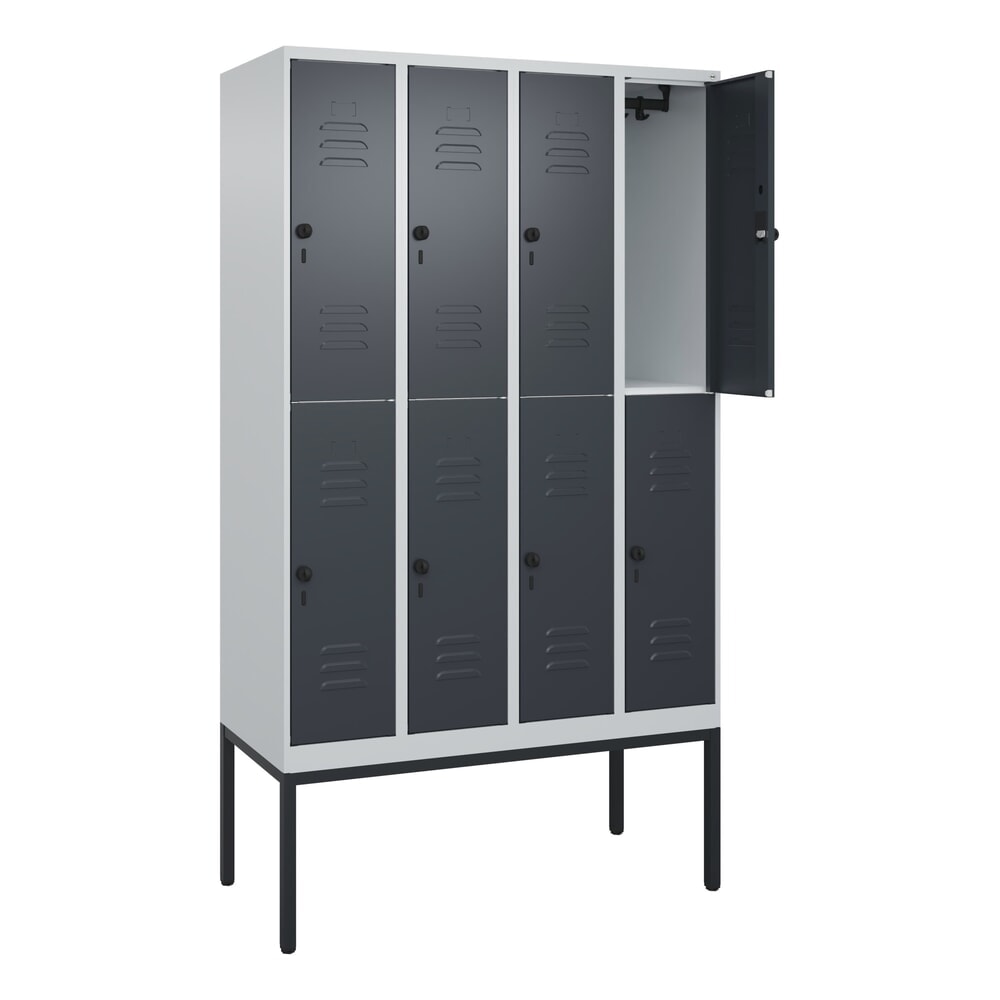 C+P Doppelstock-Spind Classic PLUS, Gestell, 4 Abteile, HxBxT 2.120 x 1.200 x 500 mm, lichtgrau, anthrazitgrau, für Vorhängeschloss, 8 Fächer Illustration du produit: C+P Doppelstock-Spind Classic PLUS, Gestell, 4 Abteile, HxBxT 2.120 x 1.200 x 500 mm, lichtgrau, anthrazitgrau, für Vorhängeschloss, 8 Fächer