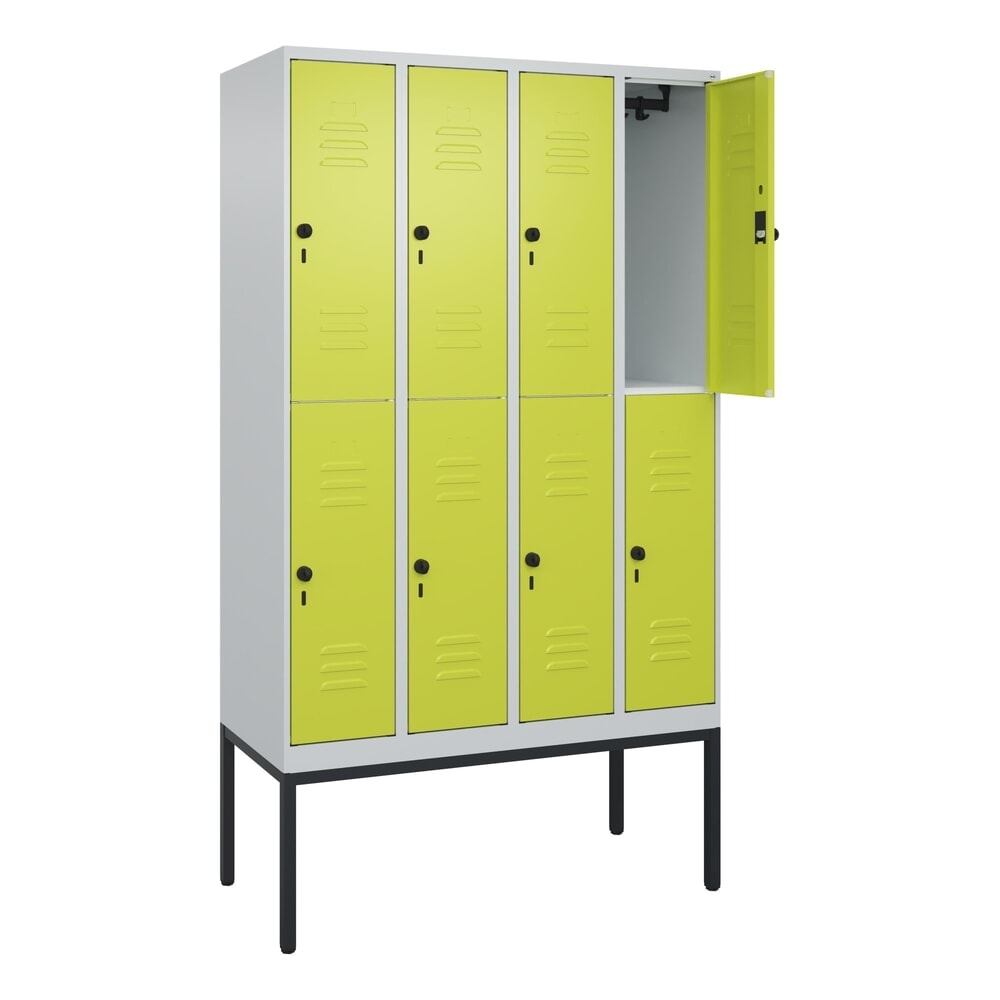 Illustration du produit: C+P Doppelstock-Spind Classic PLUS, Gestell, 4 Abteile, HxBxT 2.120 x 1.200 x 500 mm, lichtgrau, clowngrün, für Vorhängeschloss, 8 Fächer