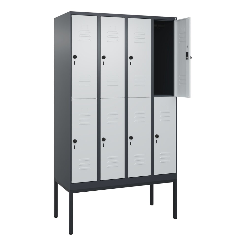 Illustration du produit: C+P Doppelstock-Spind Classic PLUS, Gestell, 4 Abteile, HxBxT 2.120 x 1.200 x 500 mm, anthrazitgrau, lichtgrau, für Vorhängeschloss, 8 Fächer