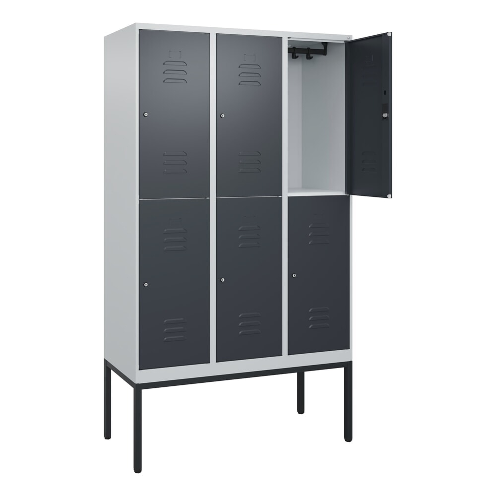 Illustration du produit: C+P Doppelstock-Spind Classic PLUS, Gestell, 3 Abteile, HxBxT 2.120 x 1.200 x 500 mm, lichtgrau, anthrazitgrau, Zylinderschloss, 6 Fächer