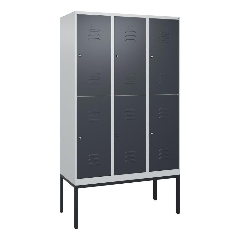N° de l'image du produit 9 : C+P Doppelstock-Spind Classic PLUS, Gestell, 3 Abteile, HxBxT 2.120 x 1.200 x 500 mm, lichtgrau, anthrazitgrau, Zylinderschloss, 6 Fächer