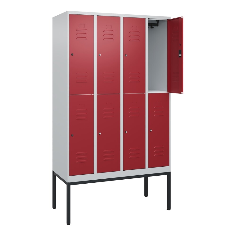 C+P Doppelstock-Spind Classic PLUS, Gestell, 4 Abteile, HxBxT 2.120 x 1.200 x 500 mm, lichtgrau, rubinrot, Zylinderschloss, 8 Fächer Illustration du produit: C+P Doppelstock-Spind Classic PLUS, Gestell, 4 Abteile, HxBxT 2.120 x 1.200 x 500 mm, lichtgrau, rubinrot, Zylinderschloss, 8 Fächer