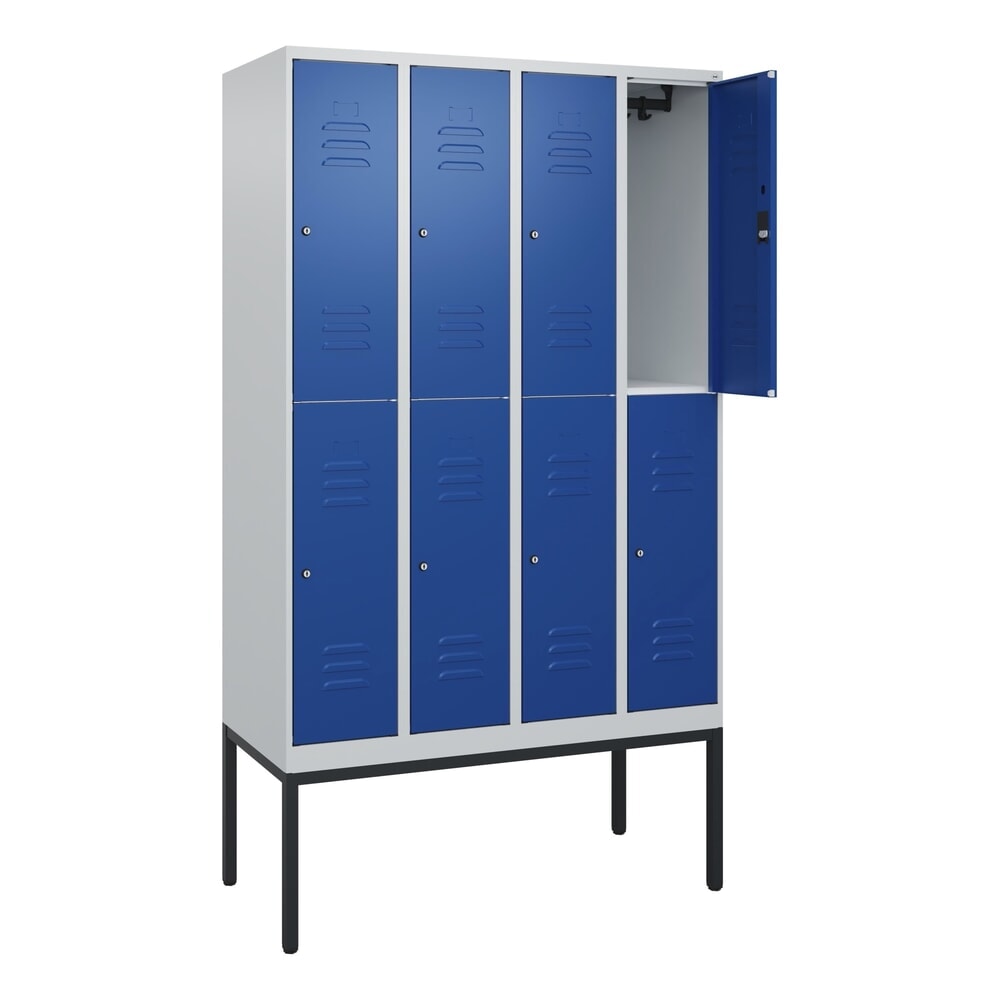 C+P Doppelstock-Spind Classic PLUS, Gestell, 4 Abteile, HxBxT 2.120 x 1.200 x 500 mm, lichtgrau, enzianblau, Zylinderschloss, 8 Fächer Illustration du produit: C+P Doppelstock-Spind Classic PLUS, Gestell, 4 Abteile, HxBxT 2.120 x 1.200 x 500 mm, lichtgrau, enzianblau, Zylinderschloss, 8 Fächer