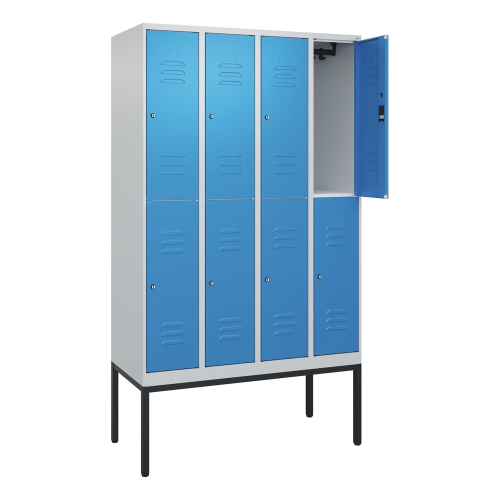 Illustration du produit: C+P Doppelstock-Spind Classic PLUS, Gestell, 4 Abteile, HxBxT 2.120 x 1.200 x 500 mm, lichtgrau, lichtblau, Zylinderschloss, 8 Fächer