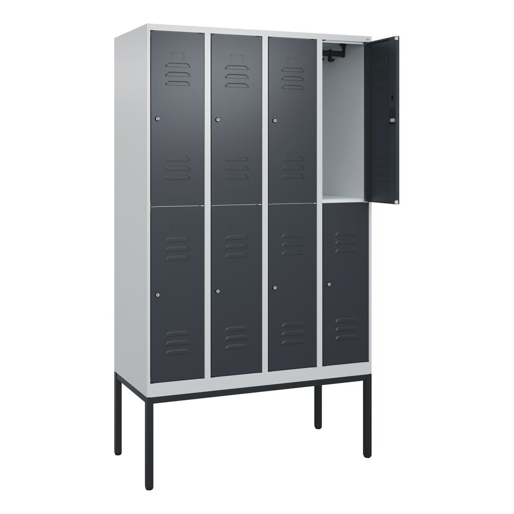 Illustration du produit: C+P Doppelstock-Spind Classic PLUS, Gestell, 4 Abteile, HxBxT 2.120 x 1.200 x 500 mm, lichtgrau, anthrazitgrau, Zylinderschloss, 8 Fächer
