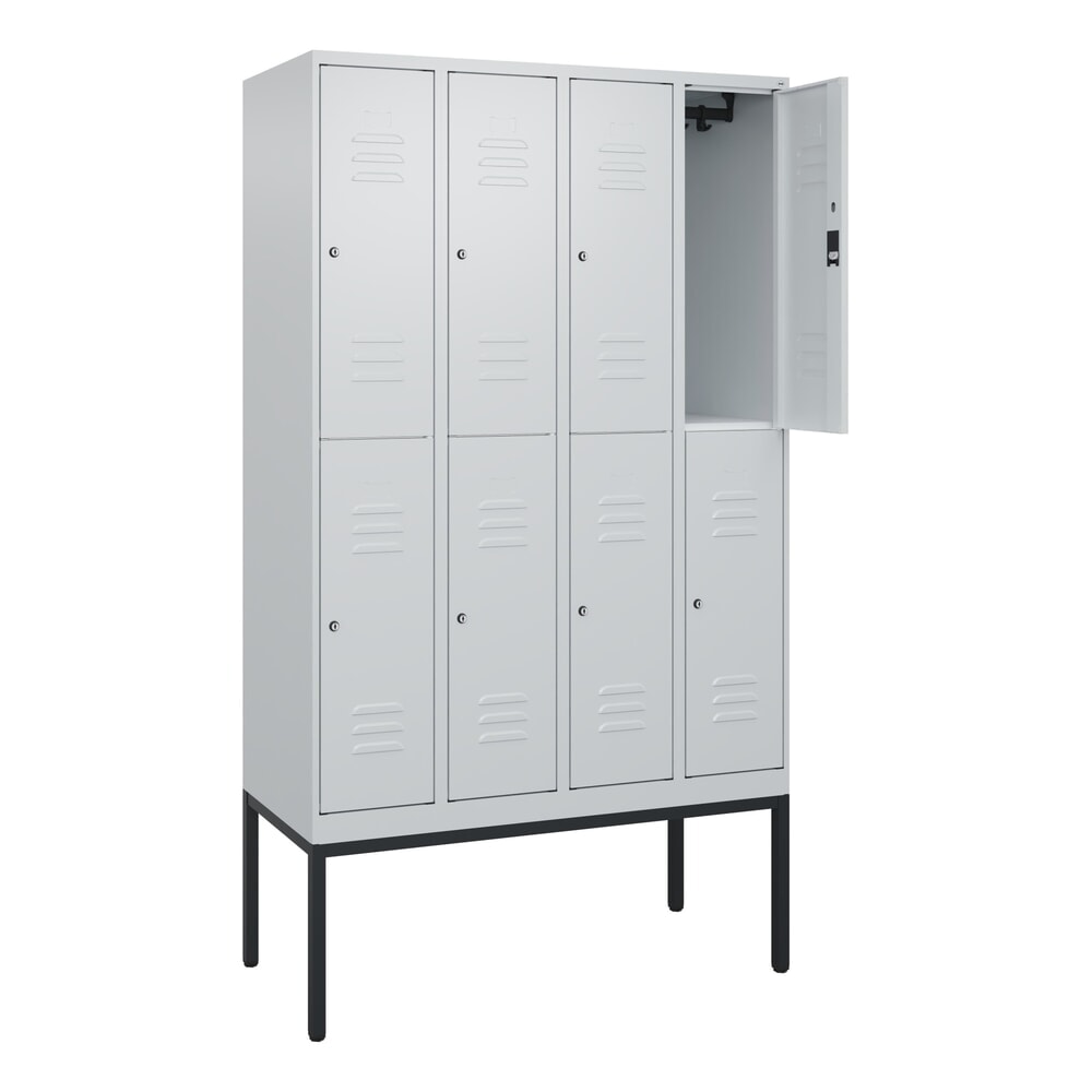 Illustration du produit: C+P Doppelstock-Spind Classic PLUS, Gestell, 4 Abteile, HxBxT 2.120 x 1.200 x 500 mm, lichtgrau, lichtgrau, Zylinderschloss, 8 Fächer