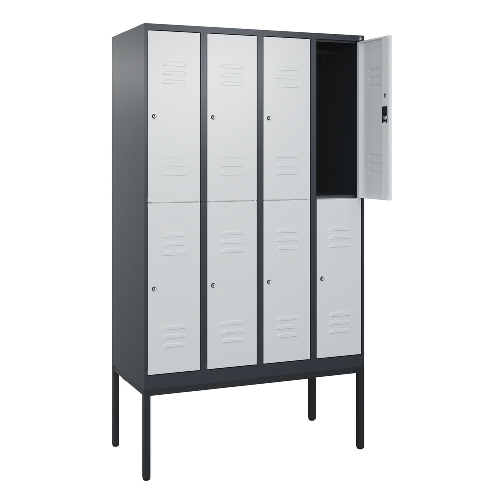 Illustration du produit: C+P Doppelstock-Spind Classic PLUS, Gestell, 4 Abteile, HxBxT 2.120 x 1.200 x 500 mm, anthrazitgrau, lichtgrau, Zylinderschloss, 8 Fächer
