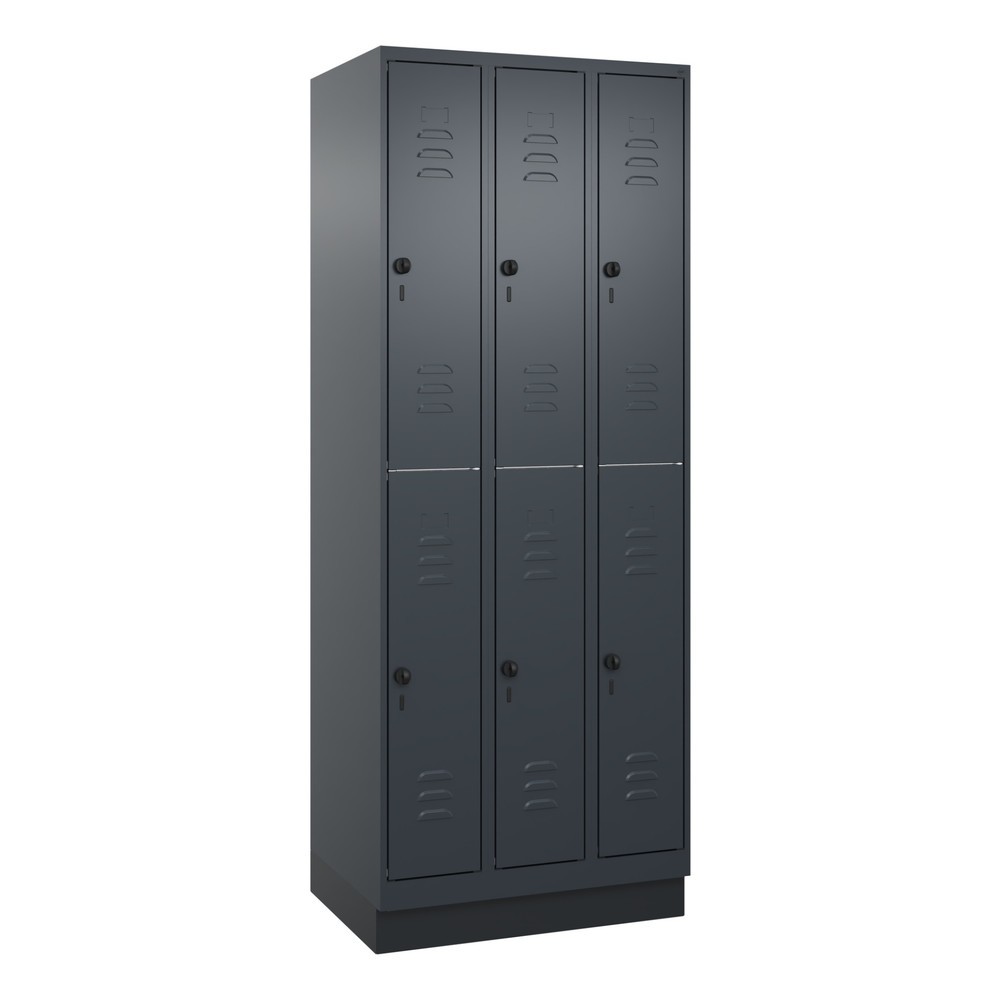 Produktabbildung: C+P Doppelstock-Spind Classic PLUS, Sockel, 3 Abteile, HxBxT 1.950 x 750 x 500 mm, anthrazitgrau, anthrazitgrau, 6 Fächer, für Vorhängeschloss
