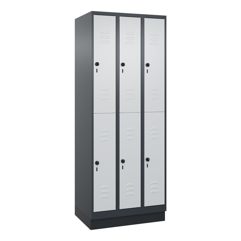 Produktabbildung: C+P Doppelstock-Spind Classic PLUS, Sockel, 3 Abteile, HxBxT 1.950 x 750 x 500 mm, anthrazitgrau, lichtgrau, 6 Fächer, für Vorhängeschloss