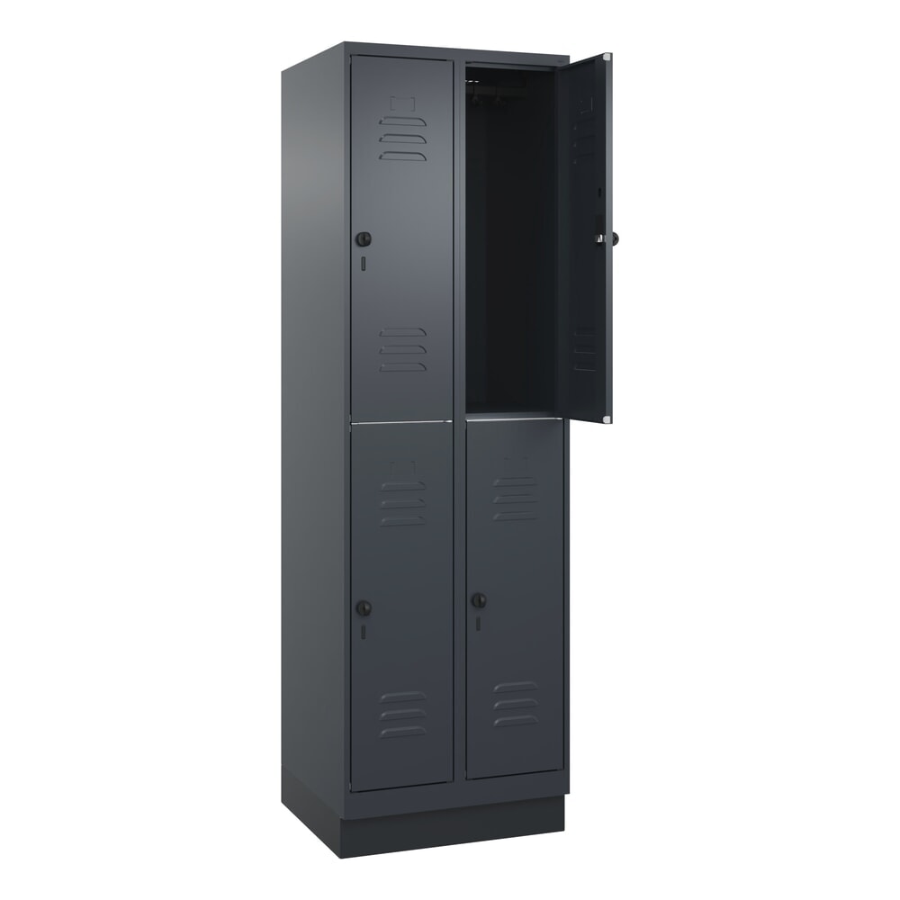 Illustration du produit: C+P Doppelstock-Spind Classic PLUS, Sockel, 2 Abteile, HxBxT 1.950 x 600 x 500 mm, anthrazitgrau, anthrazitgrau, 4 Fächer, für Vorhängeschloss