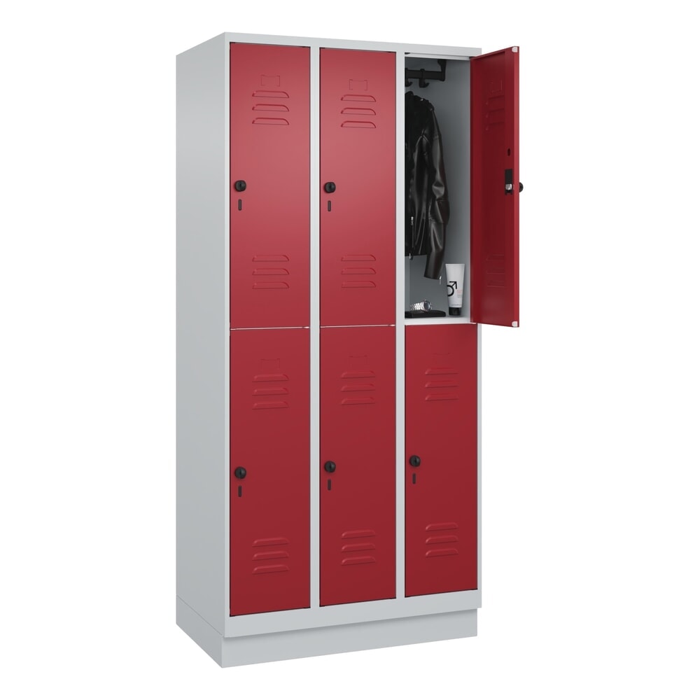 Produktabbildung Nr. 9: C+P Doppelstock-Spind Classic PLUS, Sockel, 3 Abteile, HxBxT 1.950 x 900 x 500 mm, lichtgrau, rubinrot, 6 Fächer, für Vorhängeschloss