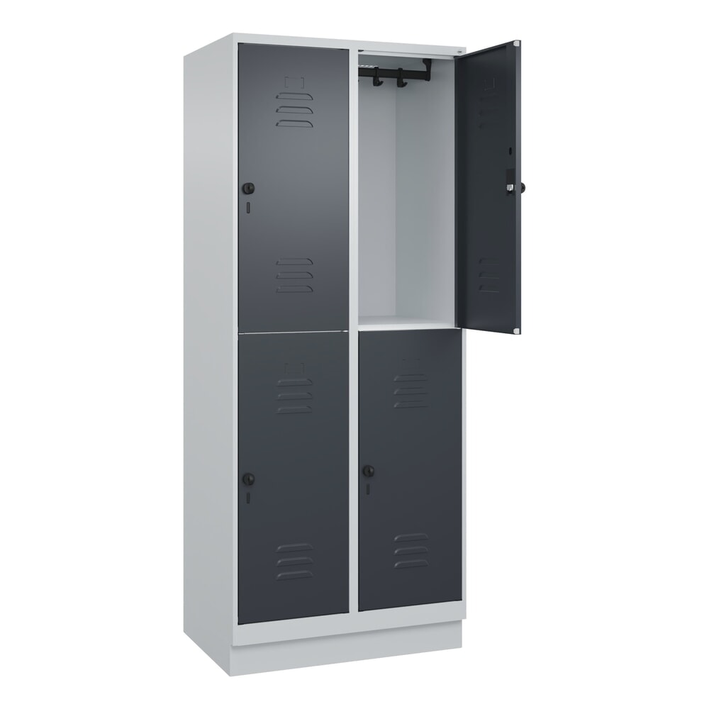 Produktabbildung Nr. 1: C+P Doppelstock-Spind Classic PLUS, Sockel, 2 Abteile, HxBxT 1.950 x 800 x 500 mm, lichtgrau, anthrazitgrau, 4 Fächer, für Vorhängeschloss