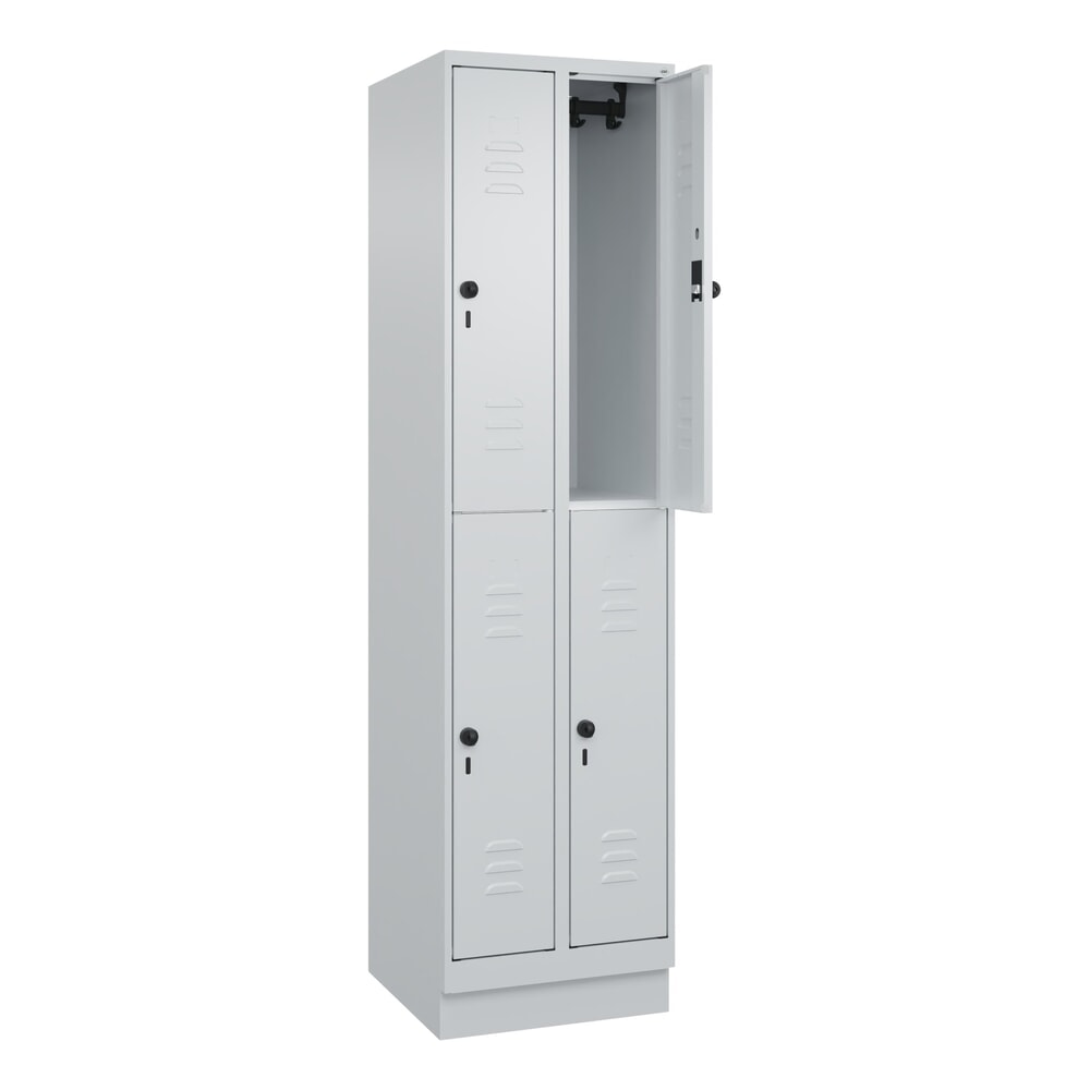 C+P Doppelstock-Spind Classic PLUS, Sockel, 2 Abteile, HxBxT 1.950 x 500 x 500 mm, lichtgrau, lichtgrau, 4 Fächer, für Vorhängeschloss Illustration du produit: C+P Doppelstock-Spind Classic PLUS, Sockel, 2 Abteile, HxBxT 1.950 x 500 x 500 mm, lichtgrau, lichtgrau, 4 Fächer, für Vorhängeschloss