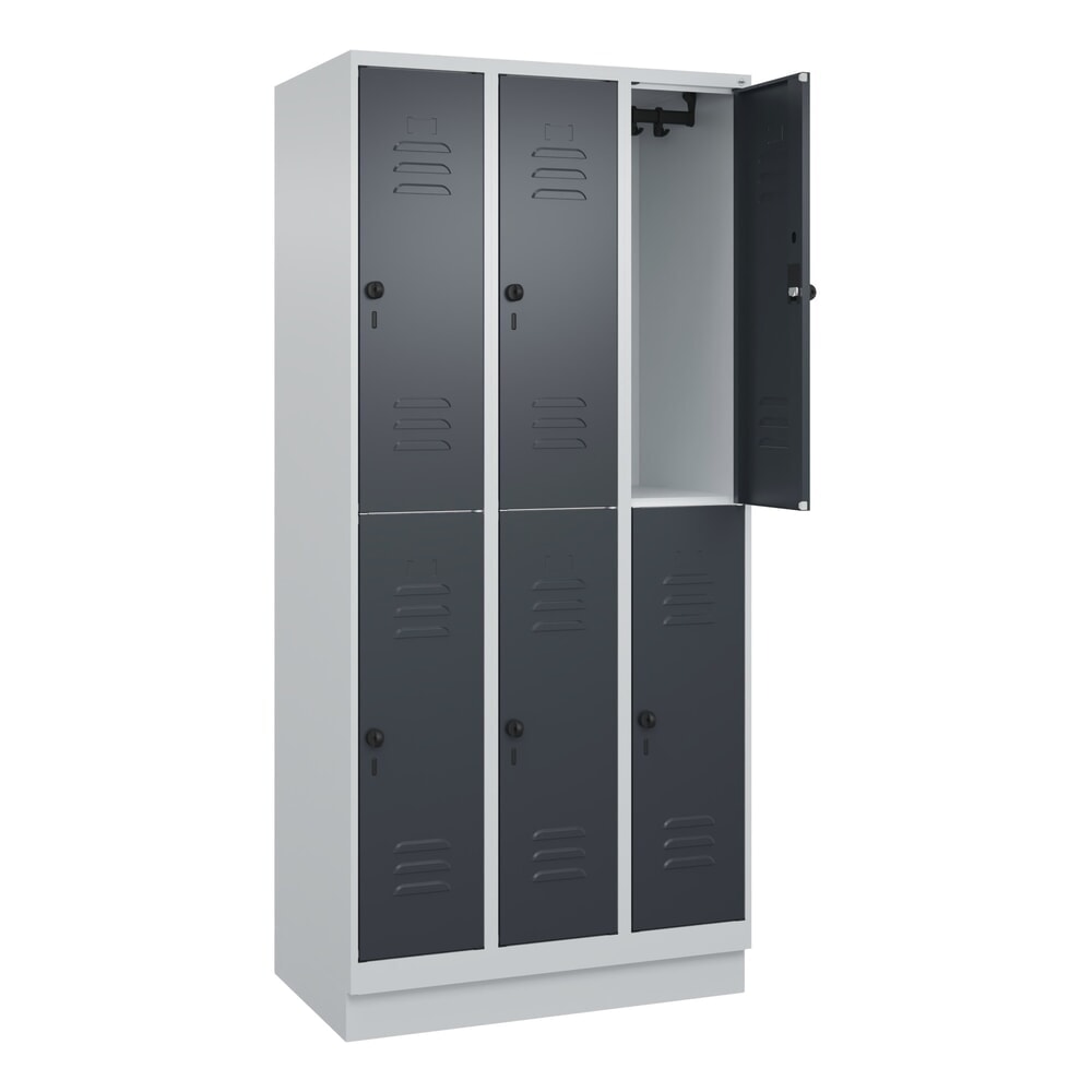 Produktabbildung Nr. 1: C+P Doppelstock-Spind Classic PLUS, Sockel, 3 Abteile, HxBxT 1.950 x 900 x 500 mm, lichtgrau, anthrazitgrau, 6 Fächer, für Vorhängeschloss