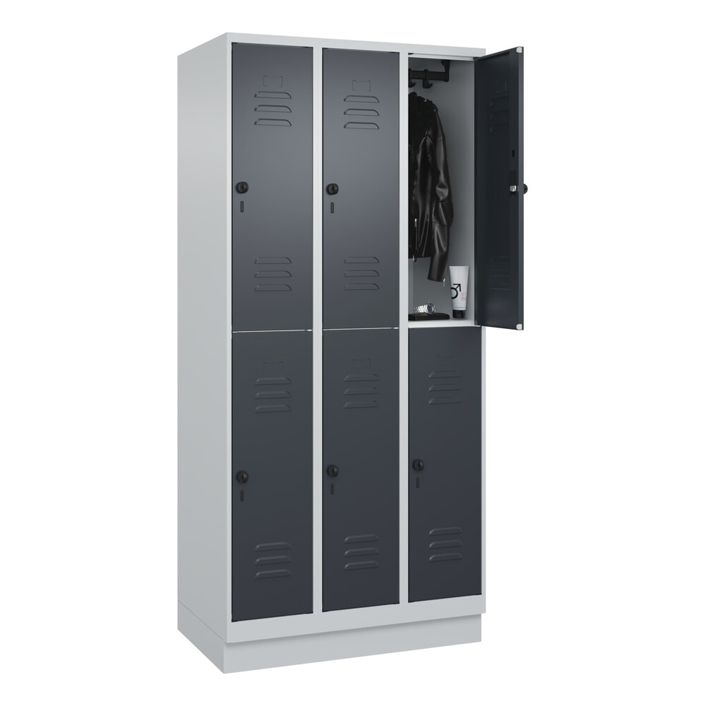 Produktabbildung Nr. 10: C+P Doppelstock-Spind Classic PLUS, Sockel, 3 Abteile, HxBxT 1.950 x 900 x 500 mm, lichtgrau, anthrazitgrau, 6 Fächer, für Vorhängeschloss