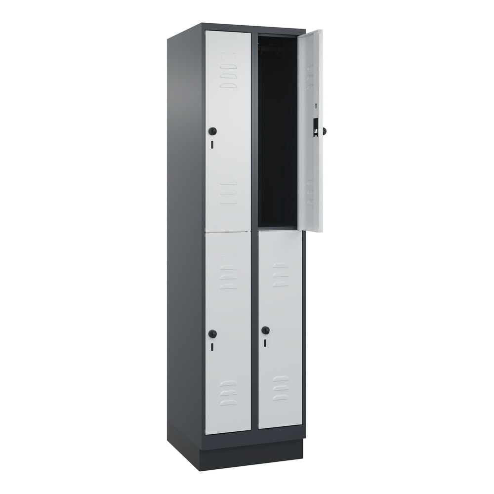 Produktabbildung: C+P Doppelstock-Spind Classic PLUS, Sockel, 2 Abteile, HxBxT 1.950 x 500 x 500 mm, anthrazitgrau, lichtgrau, 4 Fächer, für Vorhängeschloss
