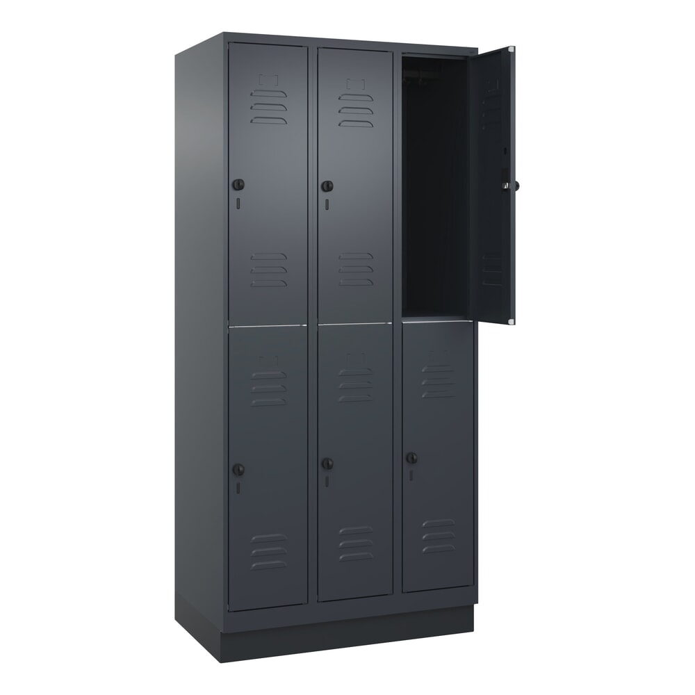 C+P Doppelstock-Spind Classic PLUS, Sockel, 3 Abteile, HxBxT 1.950 x 900 x 500 mm, anthrazitgrau, anthrazitgrau, 6 Fächer, für Vorhängeschloss Illustration du produit: C+P Doppelstock-Spind Classic PLUS, Sockel, 3 Abteile, HxBxT 1.950 x 900 x 500 mm, anthrazitgrau, anthrazitgrau, 6 Fächer, für Vorhängeschloss