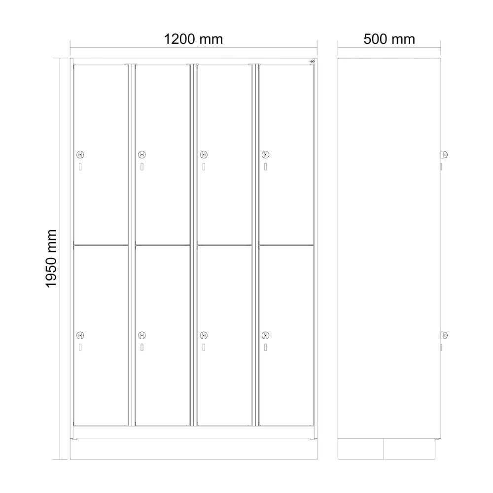 Produktabbildung Nr. 8: C+P Doppelstock-Spind Classic PLUS, Sockel, 4 Abteile, HxBxT 1.950 x 1.200 x 500 mm, lichtgrau, enzianblau, 8 Fächer, für Vorhängeschloss