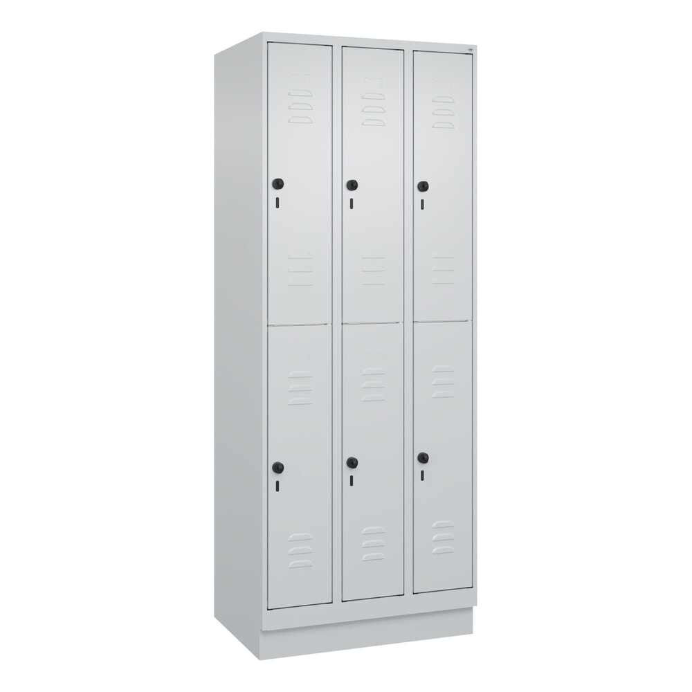 N° de l'image du produit 9 : C+P Doppelstock-Spind Classic PLUS, Sockel, 3 Abteile, HxBxT 1.950 x 750 x 500 mm, lichtgrau, lichtgrau, 6 Fächer, für Vorhängeschloss