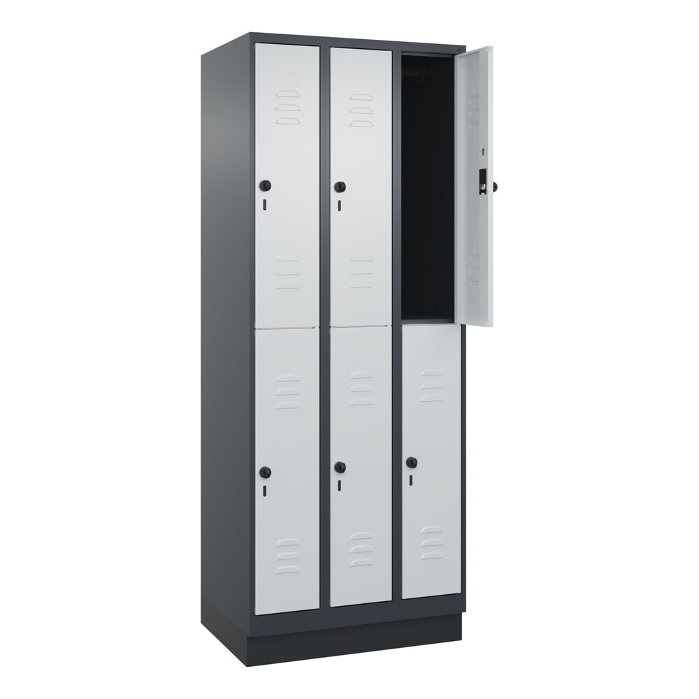 Produktabbildung: C+P Doppelstock-Spind Classic PLUS, Sockel, 3 Abteile, HxBxT 1.950 x 750 x 500 mm, anthrazitgrau, lichtgrau, 6 Fächer, für Vorhängeschloss